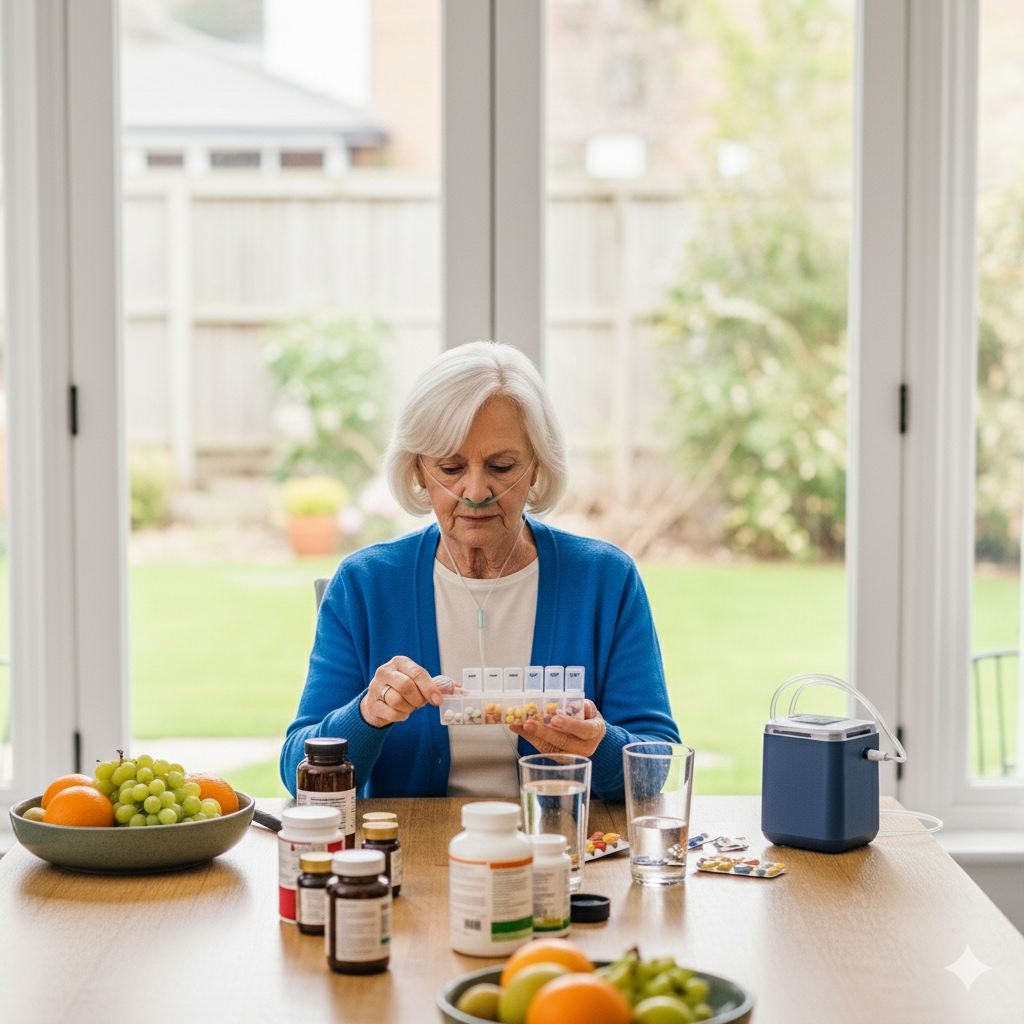 People with COPD preparing to take their vitamins and nutritional supplements