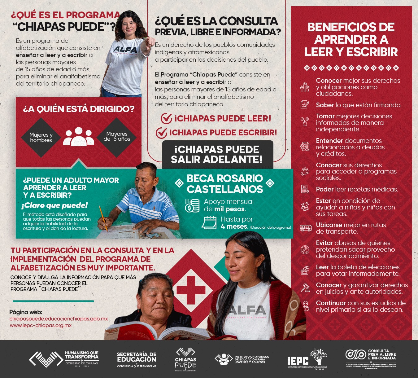 Programa Chiapas Puede enseña a leer y escribir