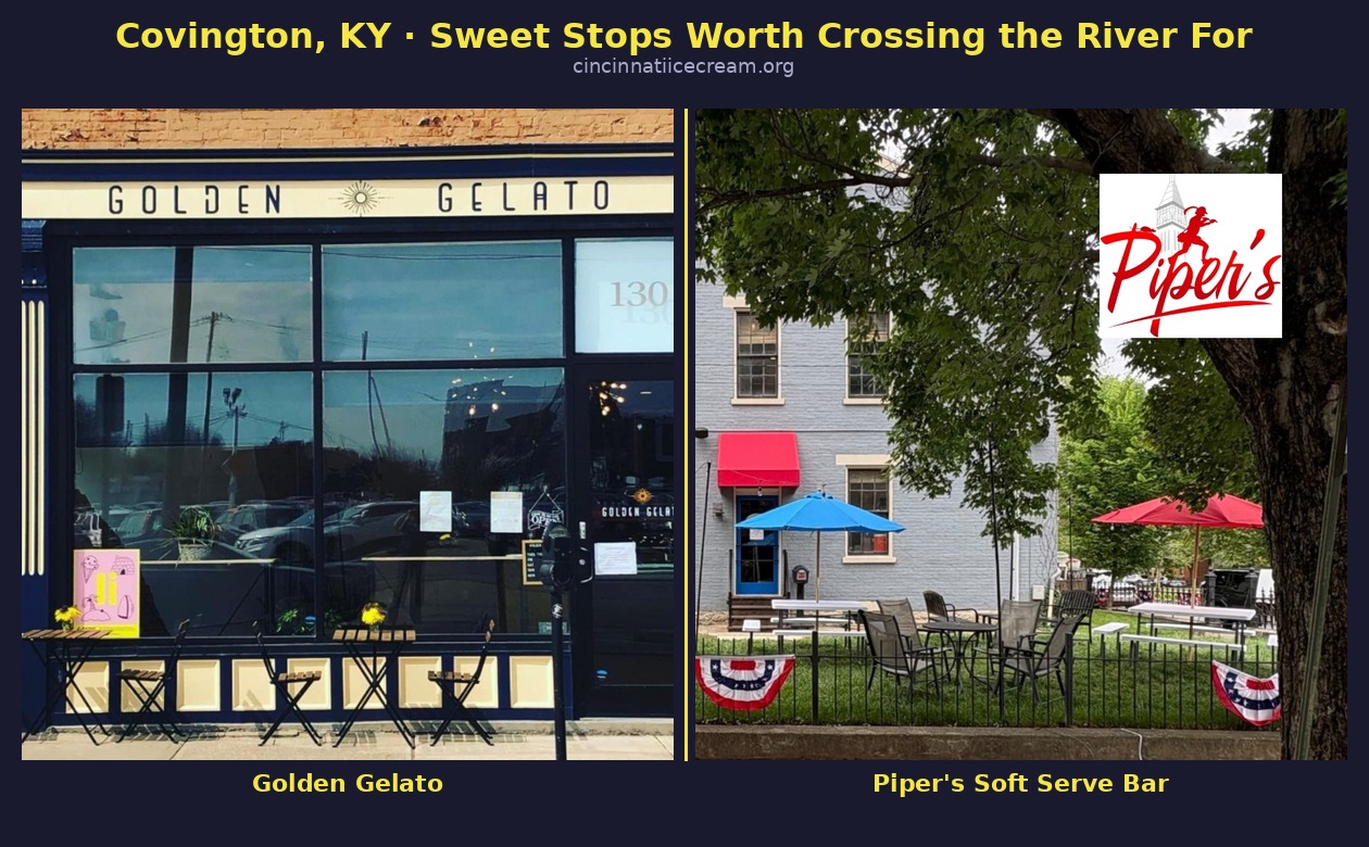 Golden Gelato and Piper's Soft Serve Bar storefronts in Covington, Kentucky