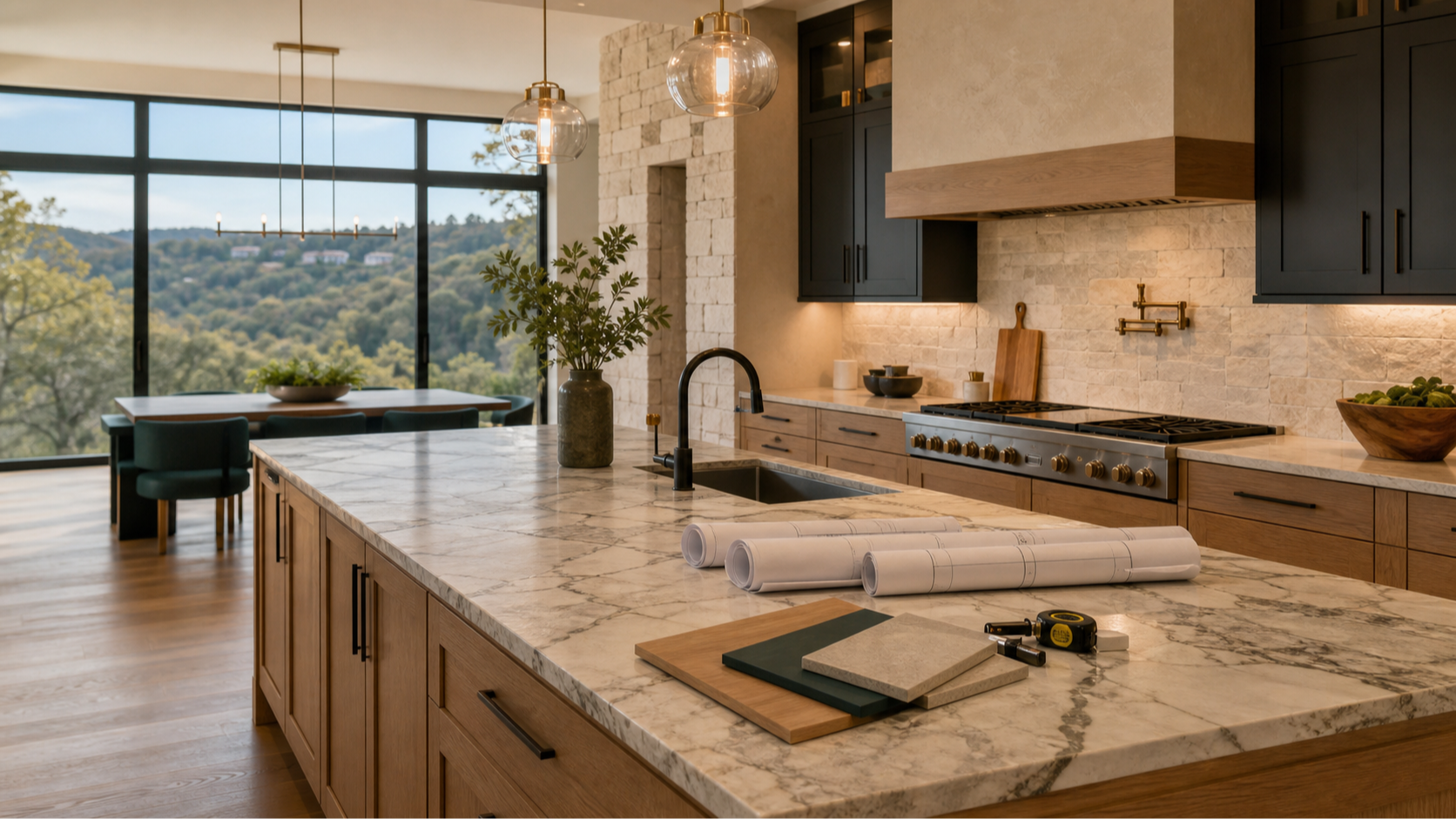 Editorial image of a permit-ready kitchen renovation plan in West Lake Hills, Texas