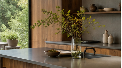Editorial image of an organic-modern kitchen for the Lake Oswego remodel cost guide