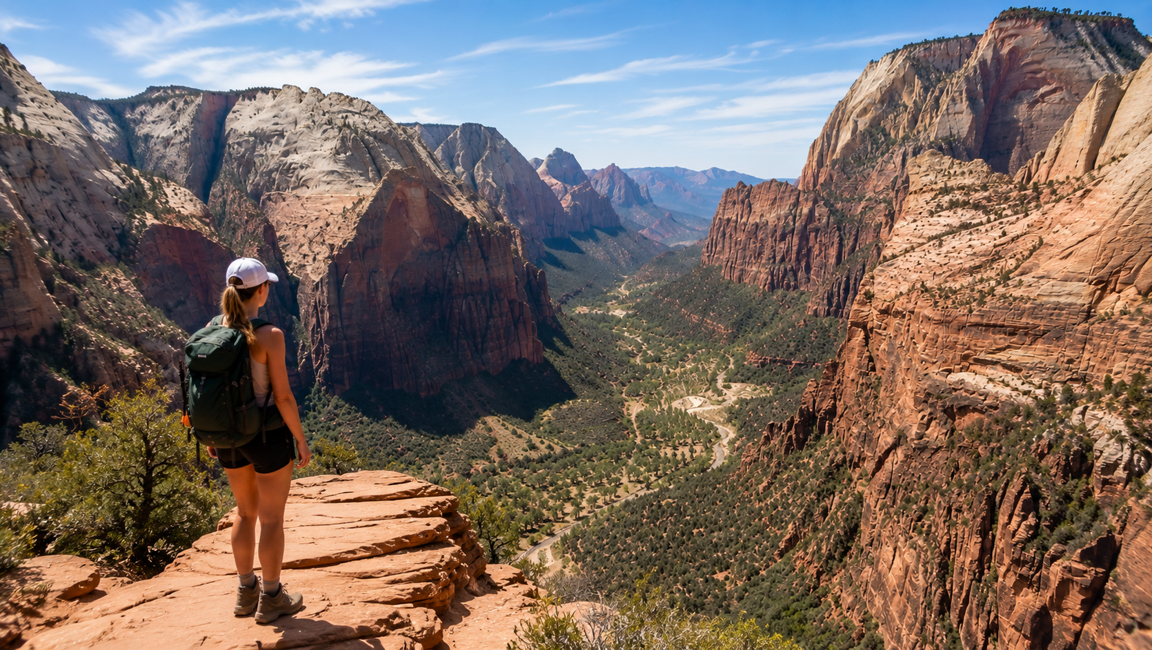 Hiker Overlooking a Red Rock Canyon
