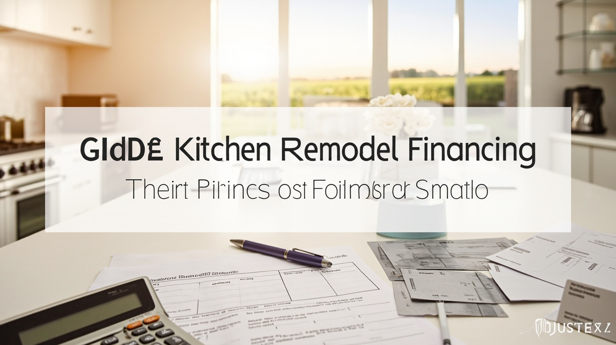 Kitchen remodel financing planning table with calculator, budget worksheet, and material samples