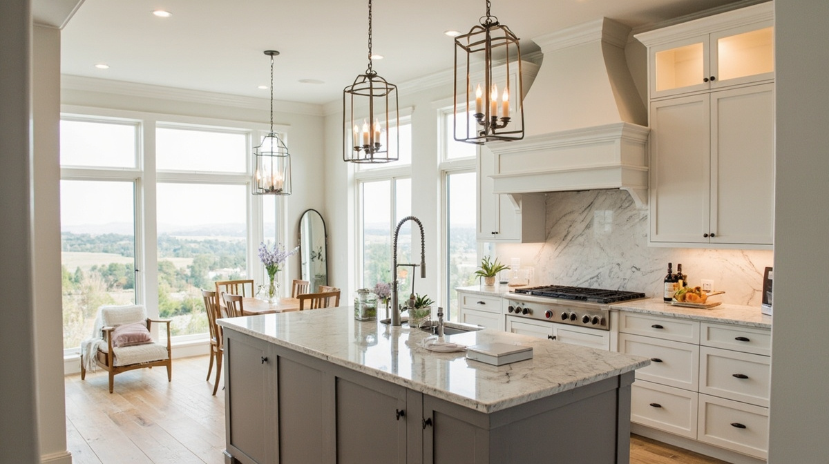 Updated kitchen with neutral cabinetry, quartz island, and subtle resale-ready design cues