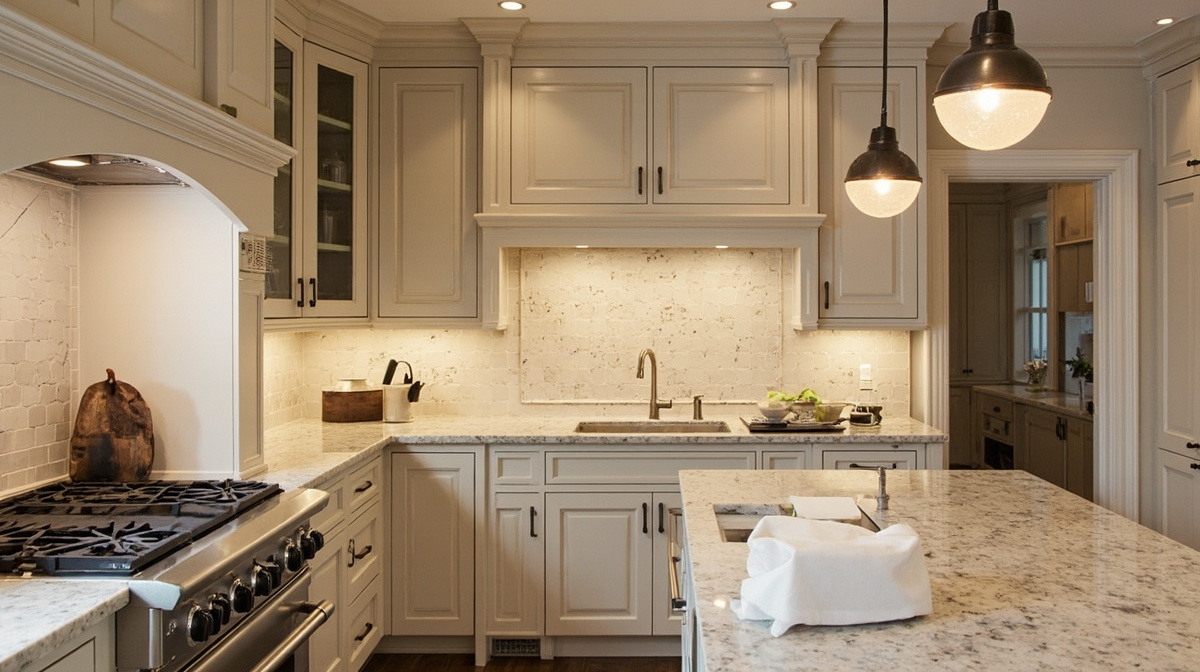 High-end Scarsdale kitchen renovation with tailored cabinetry, marble counters, and sophisticated warm lighting