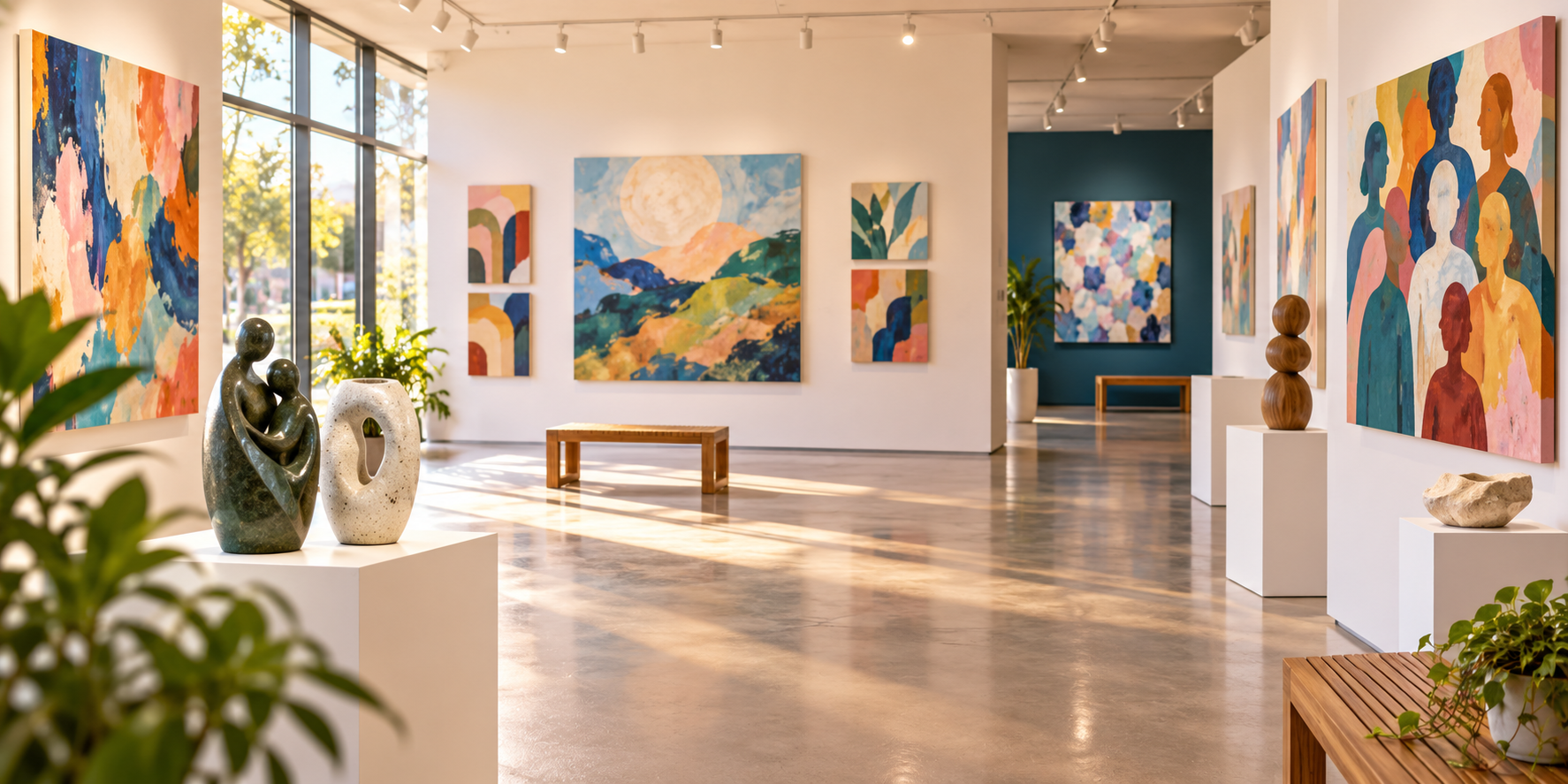 AI illustration of a generic gallery. For reference only; not Saltwater Community Centre or actual HERE+SEEN artwork.