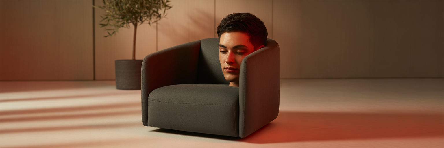 Person relaxing during red light therapy