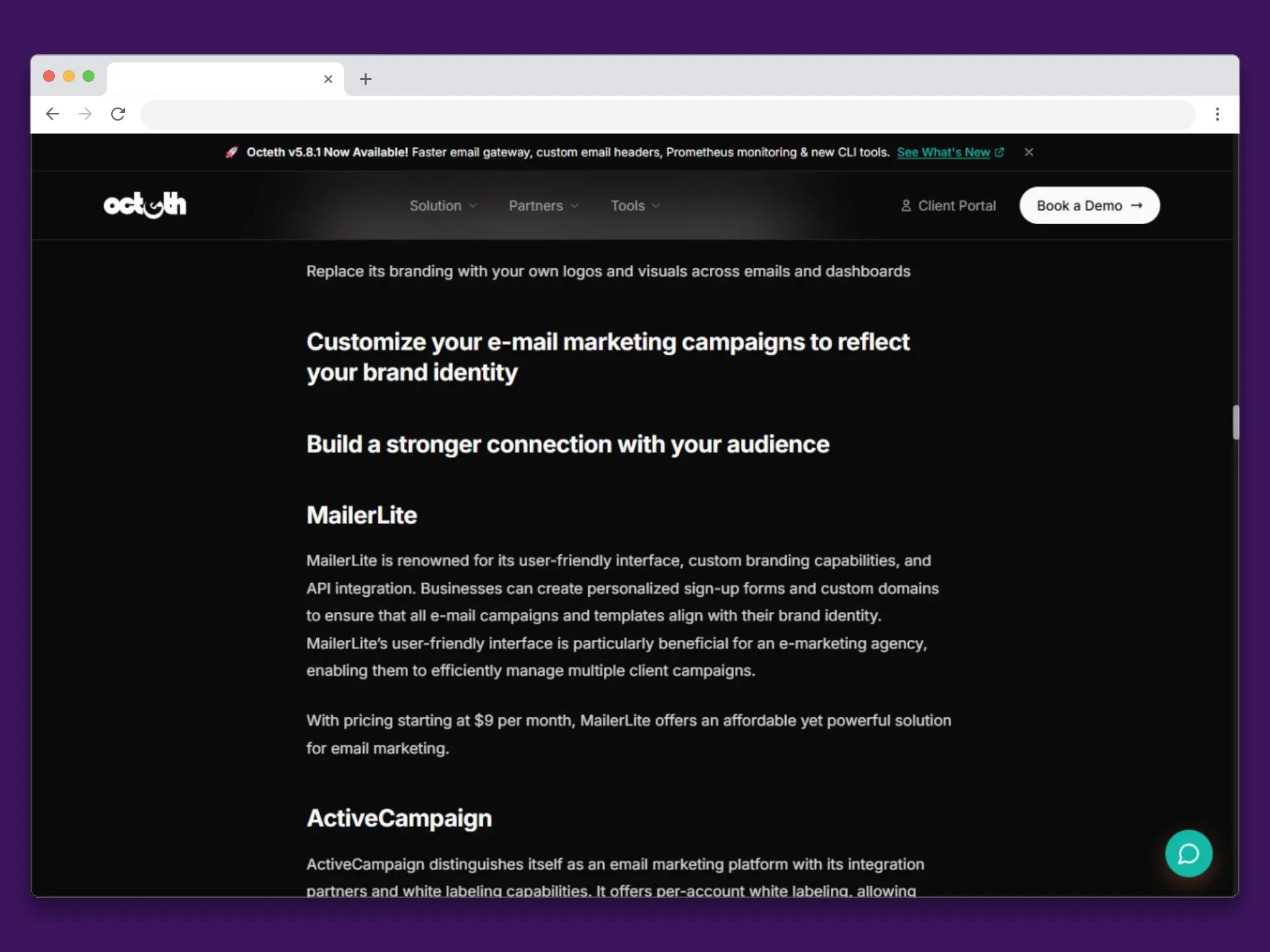 Octeth.com features MailerLite in "8 Best White Label Email Marketing Software Solutions" article