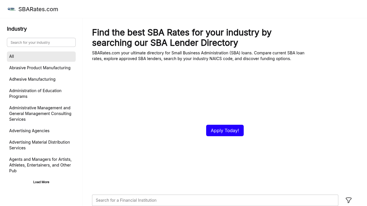 Find the best SBA Rates for your industry by searching our SBA Lender Directory