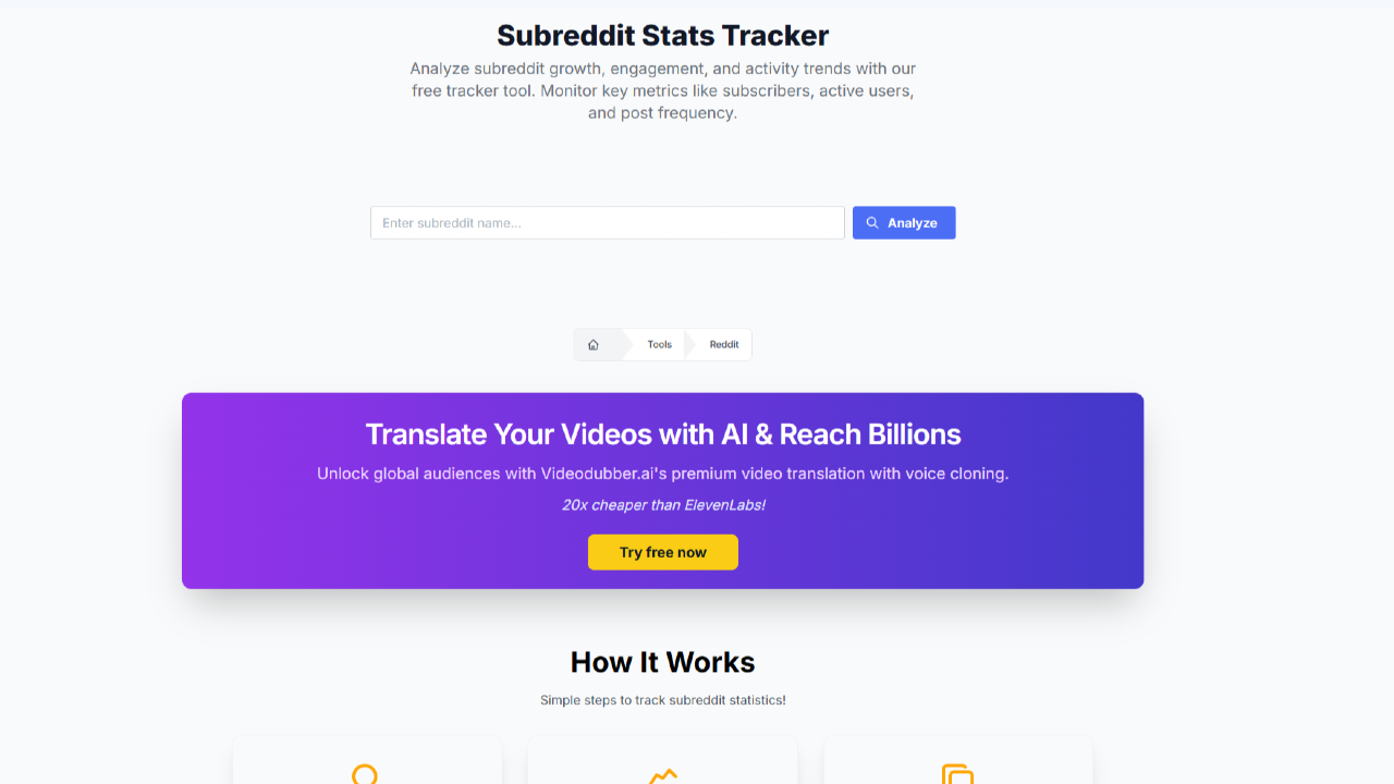 VideoDubber’s Subreddit Stats Tracker - Reddit Trend Analysis