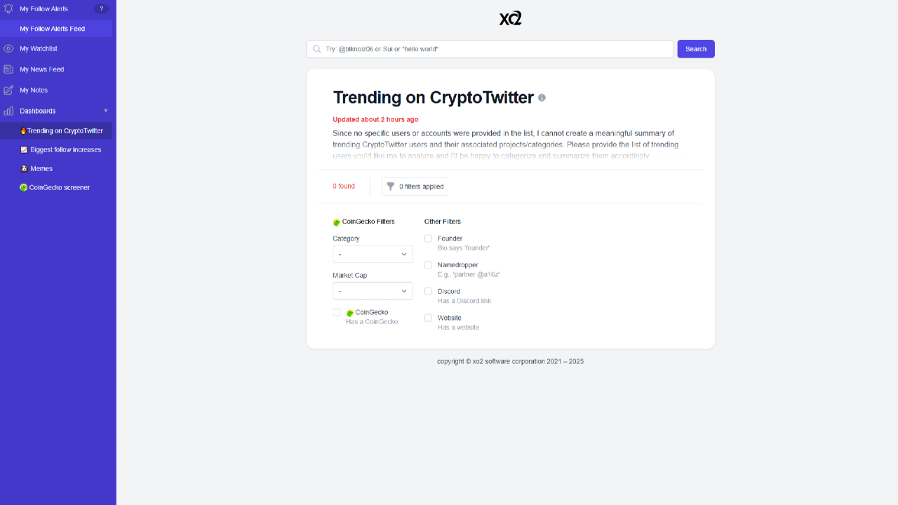 XO2 - Crypto Twitter Tracker
