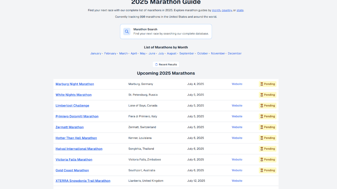 2025 Marathon Guide - in-depth event data, search filters, training tools, and timely alerts