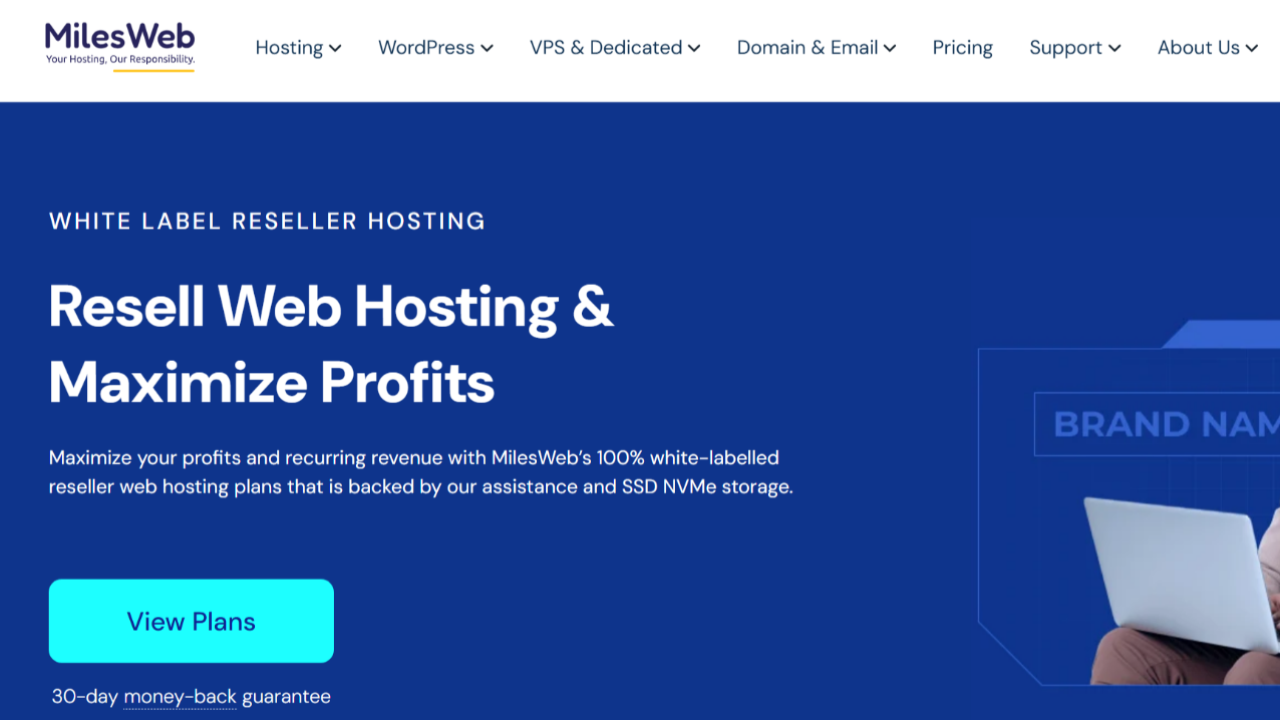 Desktop screenshot of MilesWeb web interface