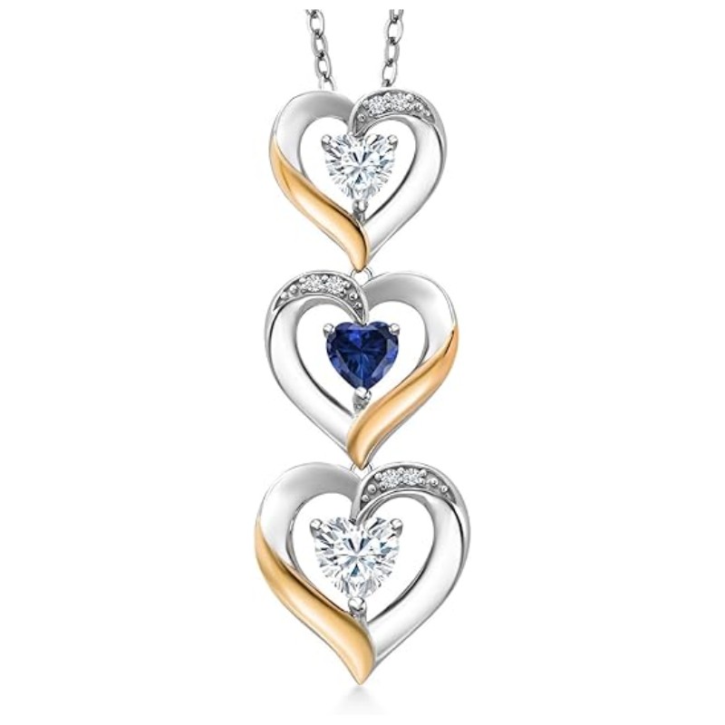 Personalized Triple Heart Birthstone Necklace