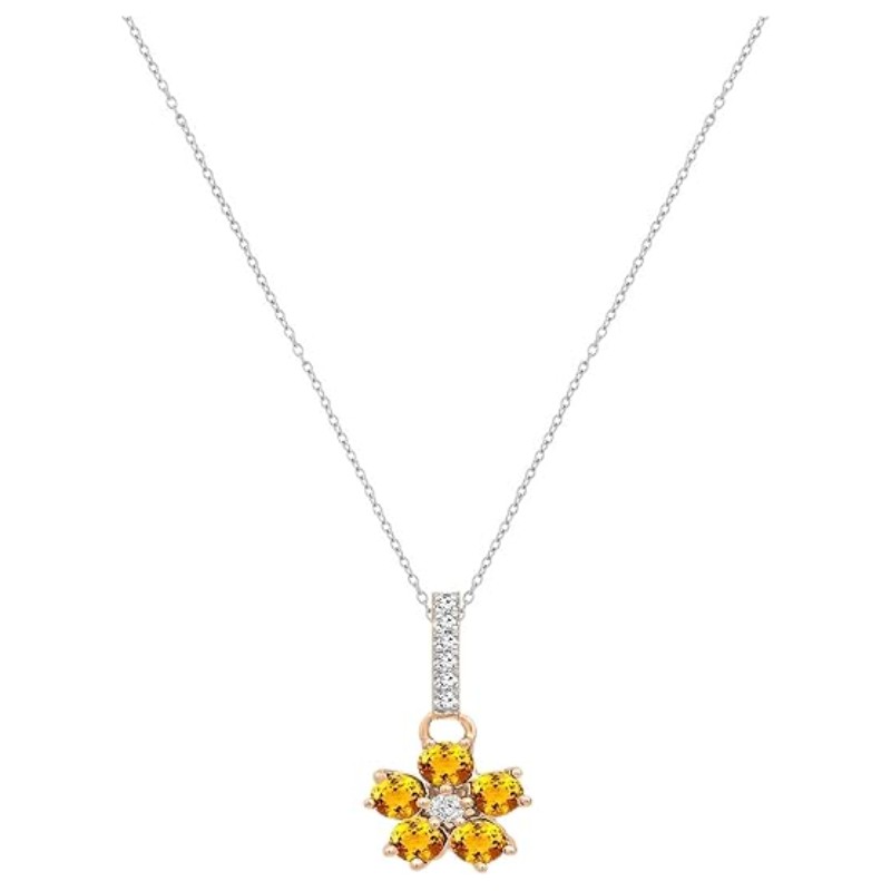 Citrine & Diamond Floral Pendant Necklace