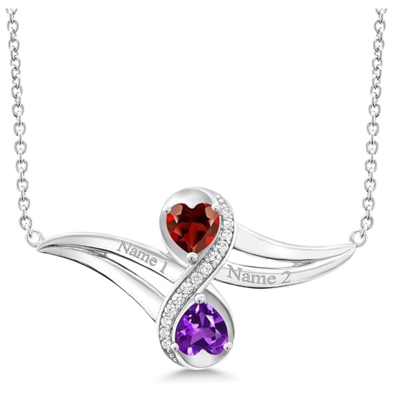 Personalized 2-Heart Birthstone Pendant Necklace