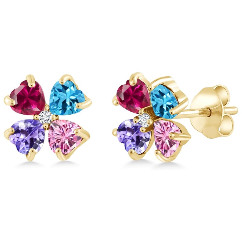 Personalized 4-Stone Heart Birthstone Earrings