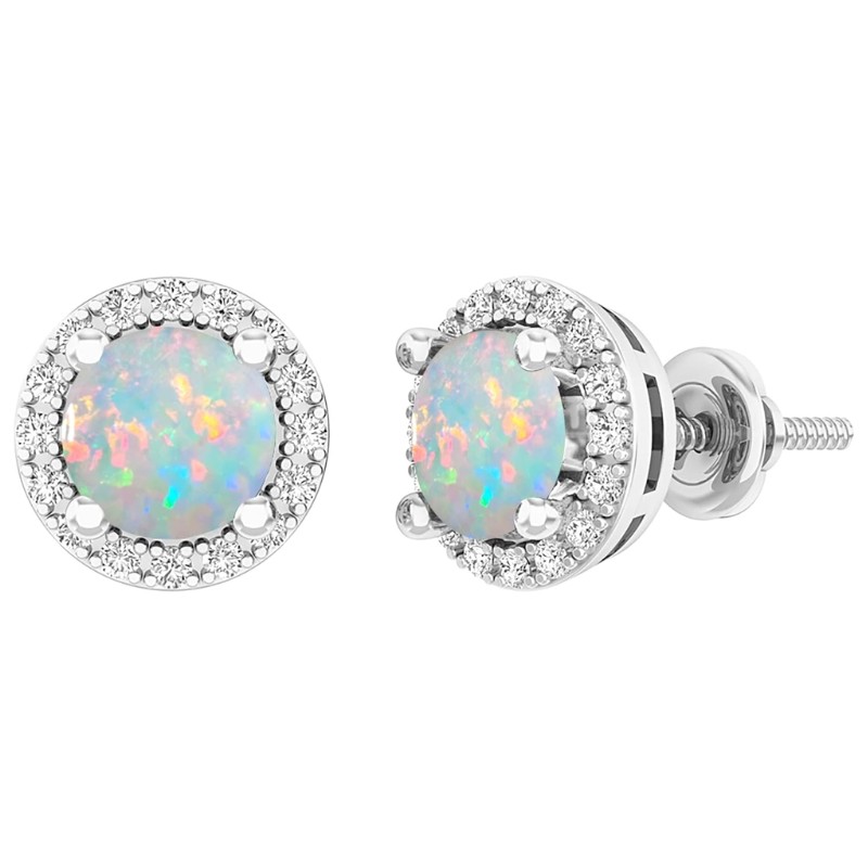6mm Gemstone Diamond Halo Stud Earrings