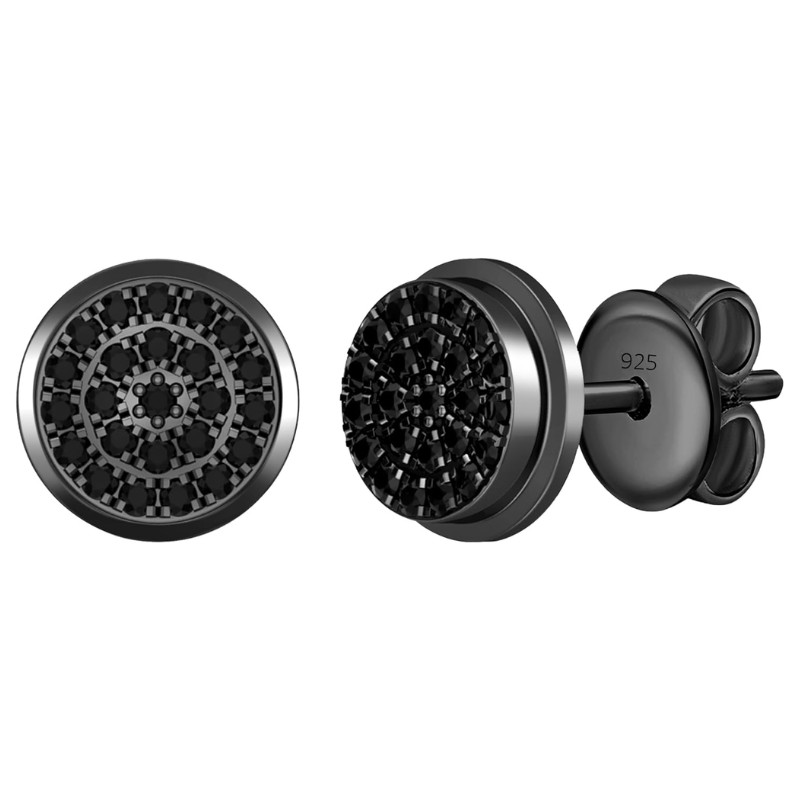 Double Halo Black Diamond Studs, 6mm