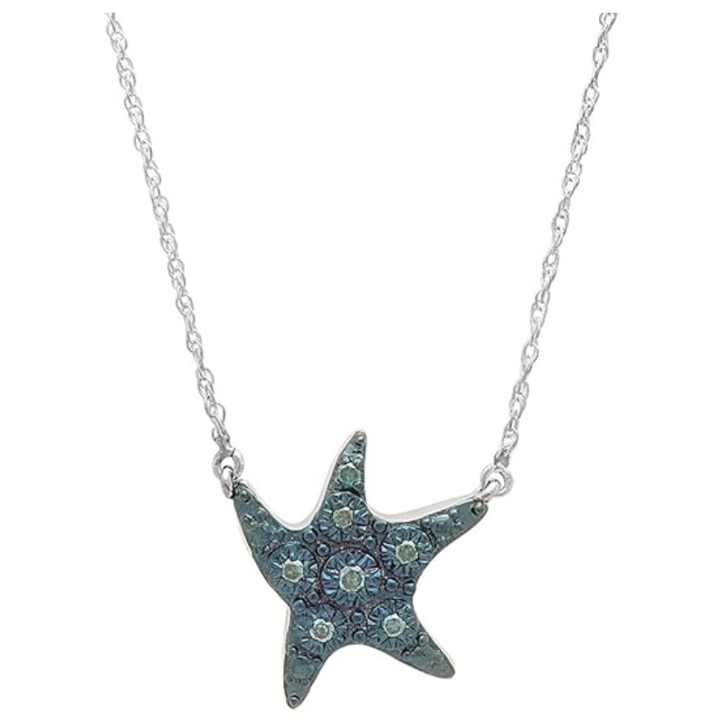 Blue Diamond Starfish Pendant Necklace