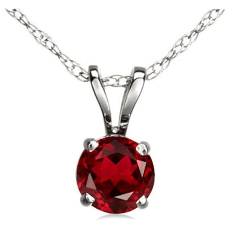 Round Garnet Solitaire White Gold Pendant