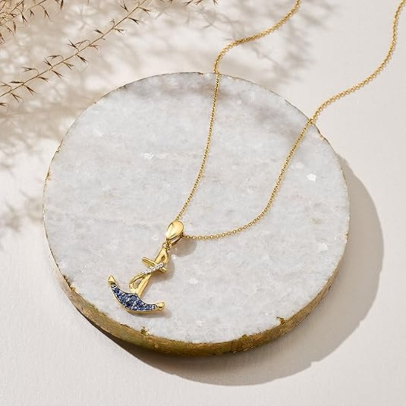 Sapphire & Topaz Anchor Pendant Necklace
