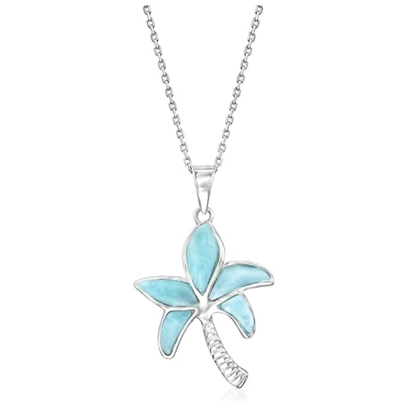 Larimar Palm Tree Pendant Necklace