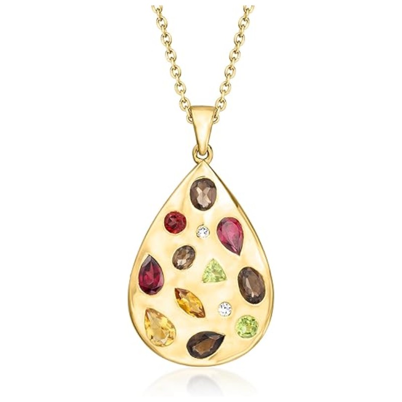 Multi-Gemstone Teardrop Pendant Necklace