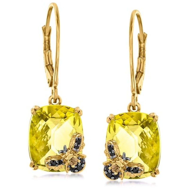Lemon Quartz Bumblebee Drop Earrings Gold