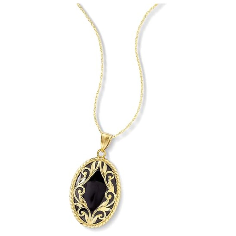 Black Onyx Pendant Necklace Gold