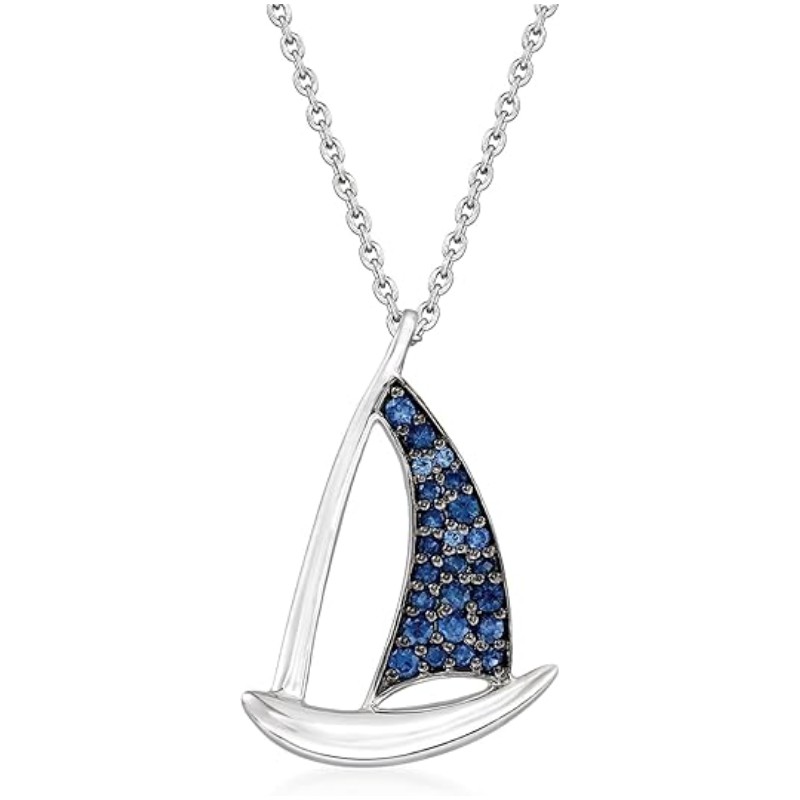Sapphire Sailboat Pendant Necklace Silver