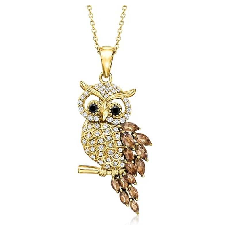 Owl Pendant Necklace Gold Over Silver