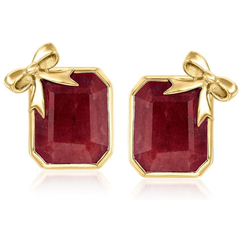 Ruby Bow Dangle Earrings Gold Over Silver