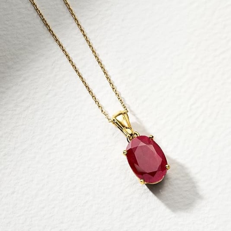 Ruby Pendant Necklace Gold Over Silver