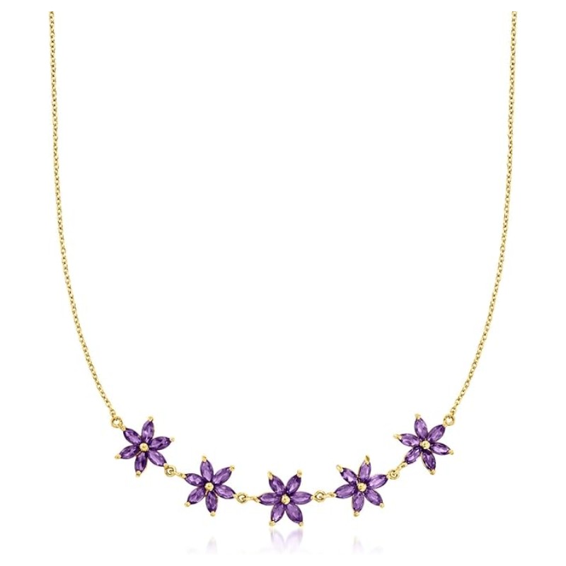 Amethyst Flower Necklace Gold Over Silver