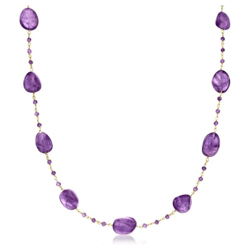 Amethyst Bead Station Necklace Gold Over Silver