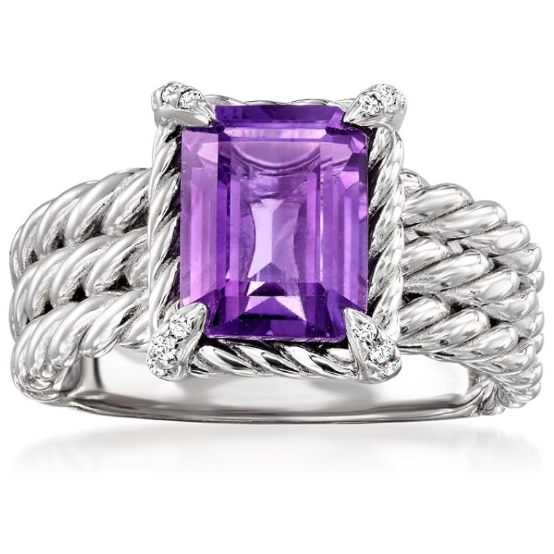 Amethyst Three Row Silver Ring