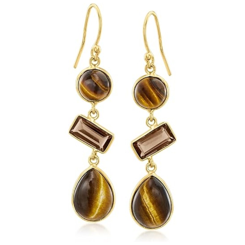 Tiger Eye Smoky Quartz Drop Earrings