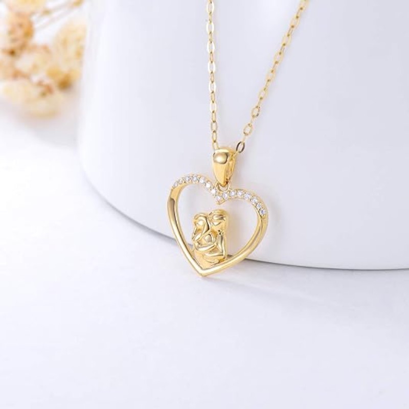 Mother and Child Heart Pendant Necklace
