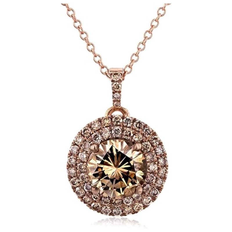 Rose Gold Double Halo Diamond Pendant 1.875 CTW