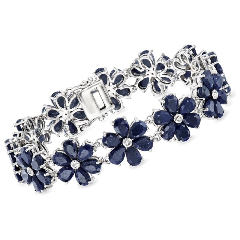Sapphire Diamond Flower Bracelet Silver