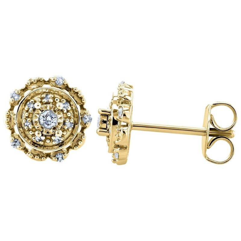 Cluster Diamond Stud Earrings 10K Yellow Gold