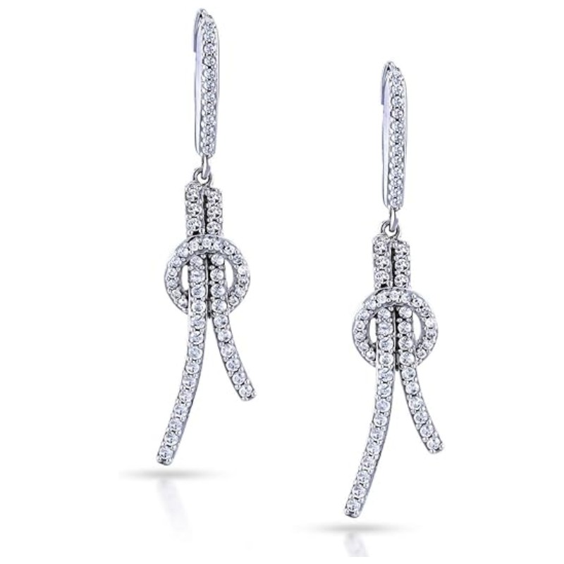 Diamond Knot Hoop Dangle Earrings 0.75 CTW