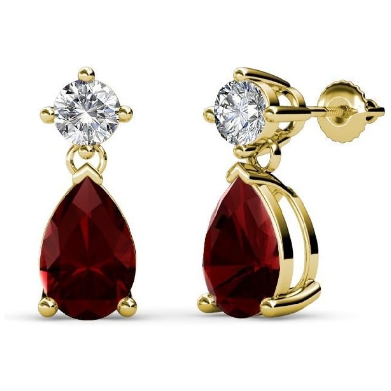 Red Garnet Diamond Dangling Stud Earrings