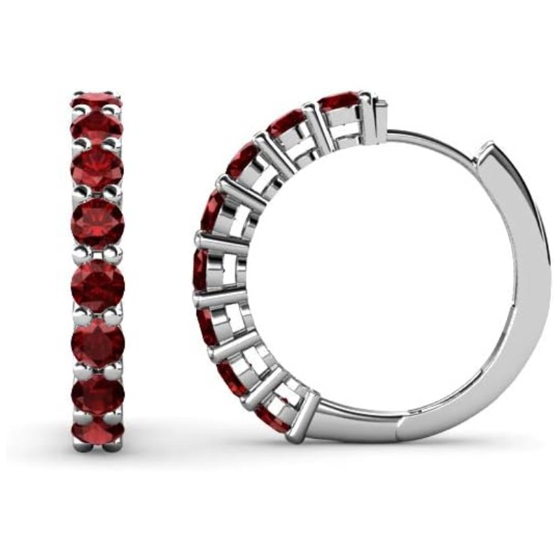 Red Garnet Round Hoop Earrings