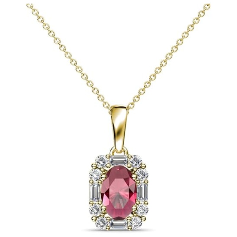 Rhodolite Garnet Diamond Halo Pendant Necklace