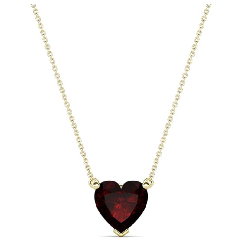 Red Garnet Heart Solitaire Pendant Necklace