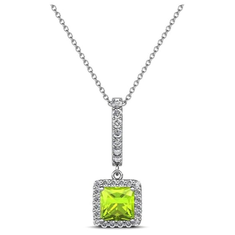 Peridot & Diamond Halo Pendant Necklace