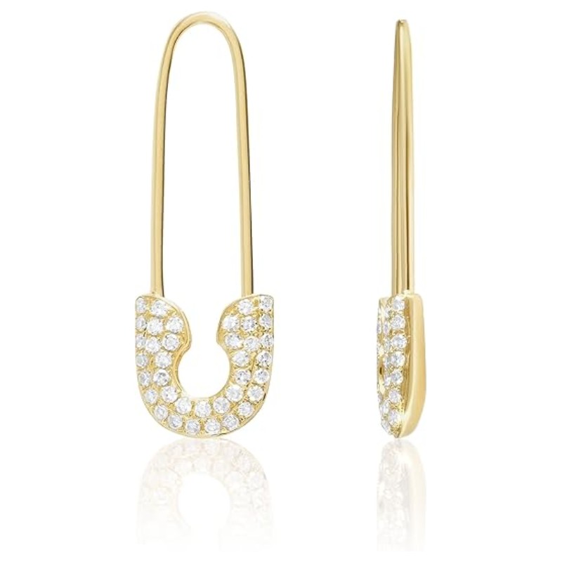14K Gold Diamond Safety Pin Threader Earrings