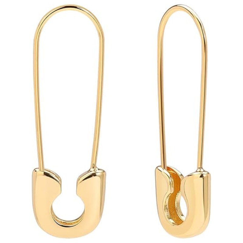 Gold Paperclip Safety Pin Earrings